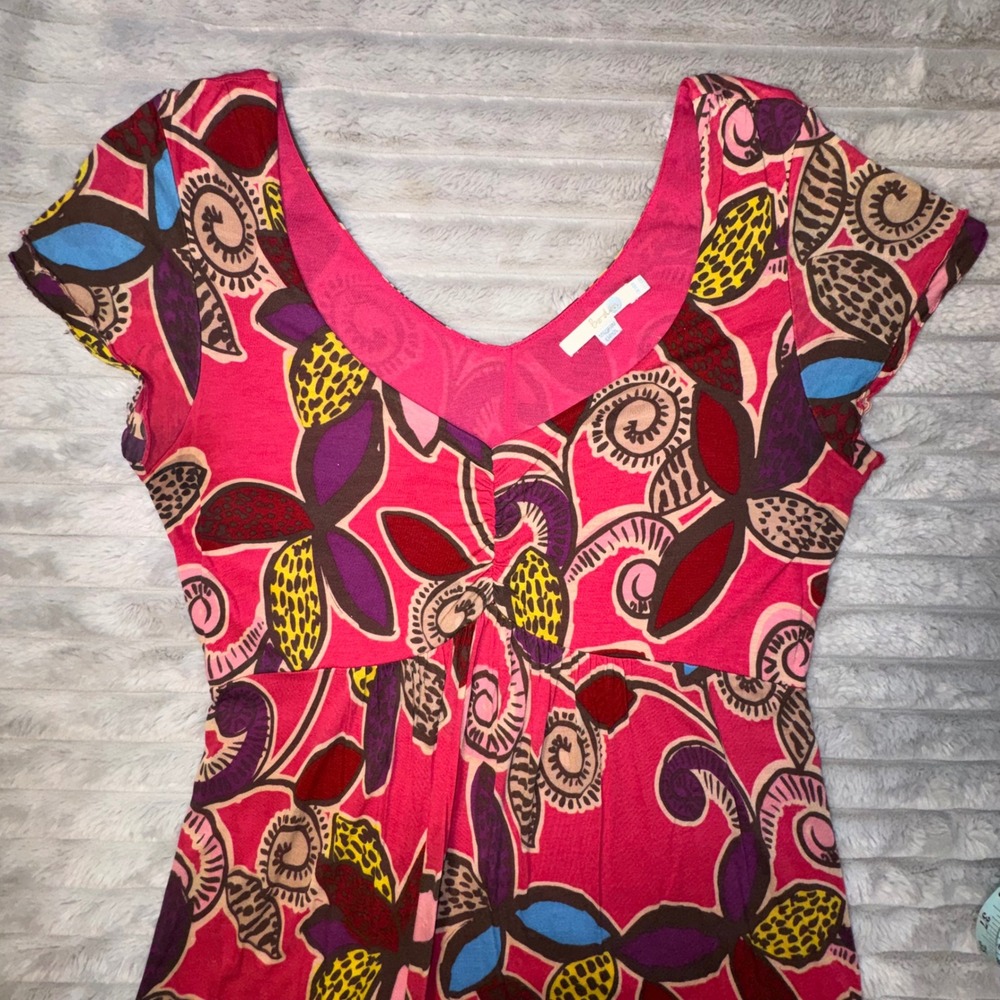 Boden Women's 10 Pink Floral Tencel V-Neck Empire Waist Midi Dress Summer Beach - Picture 9 of 13